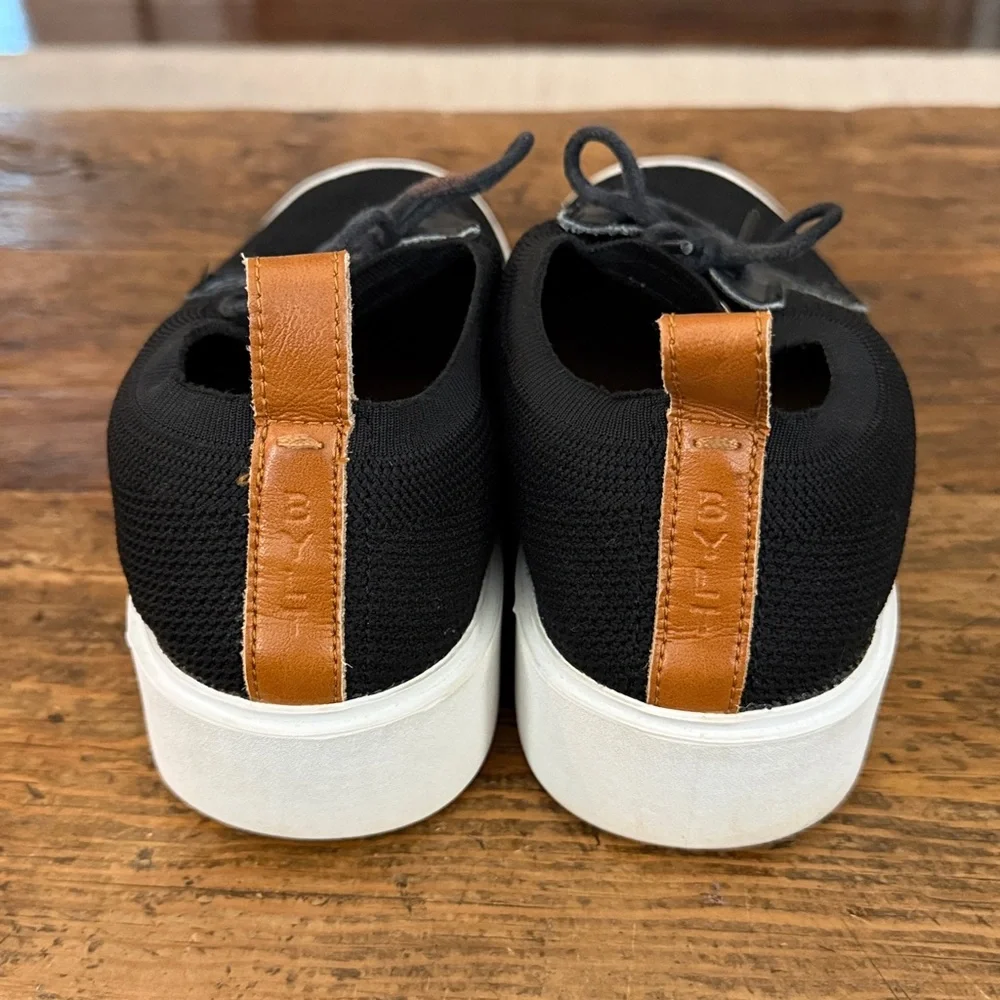BYLT Premium Basics Black Brown Trim Knit Lido Sneakers Size 11